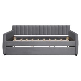 Upholstered Full Size Daybed with Trundle and Slat Support