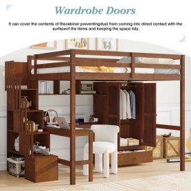 Full Size Loft Wood Bed With Desk, Book Shelves And Wardrobe 58 Full Size Loft Wood Bed With Desk, Book Shelves And Wardrobe