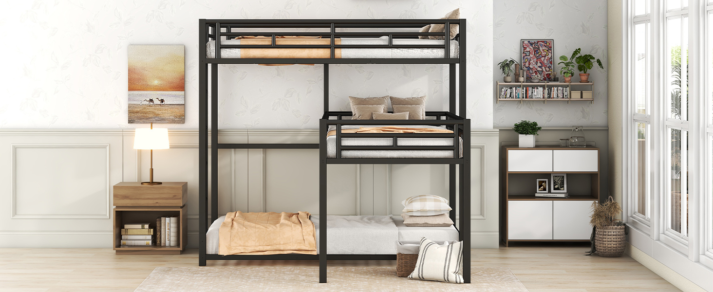 L-Shaped Metal Triple Twin Size Bunk Bed