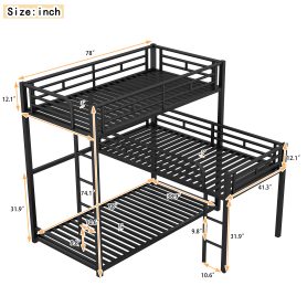 L-Shaped Metal Triple Twin Size Bunk Bed