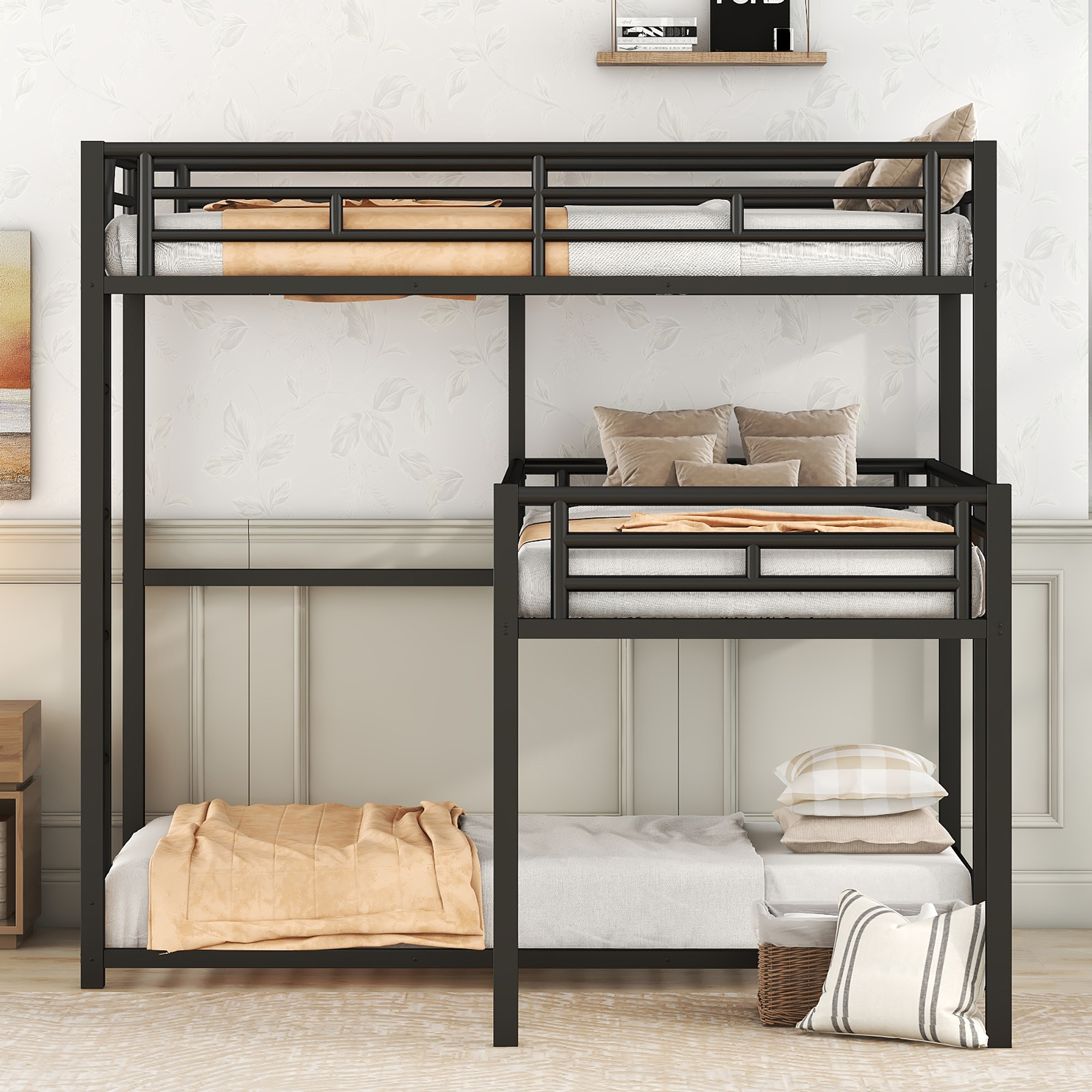 L-Shaped Metal Triple Twin Size Bunk Bed