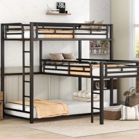 L-Shaped Metal Triple Twin Size Bunk Bed