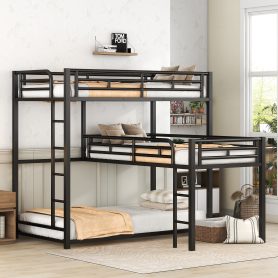 Home 33 L-Shaped Metal Triple Twin Size Bunk Bed