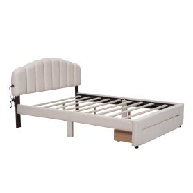 Teddy Fleece Queen Size Upholstered Platform Bed with Drawer