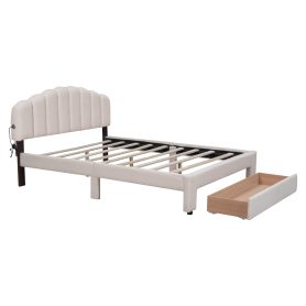 Teddy Fleece Queen Size Upholstered Platform Bed with Drawer