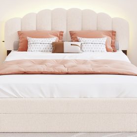 Teddy Fleece Queen Size Upholstered Platform Bed with Drawer