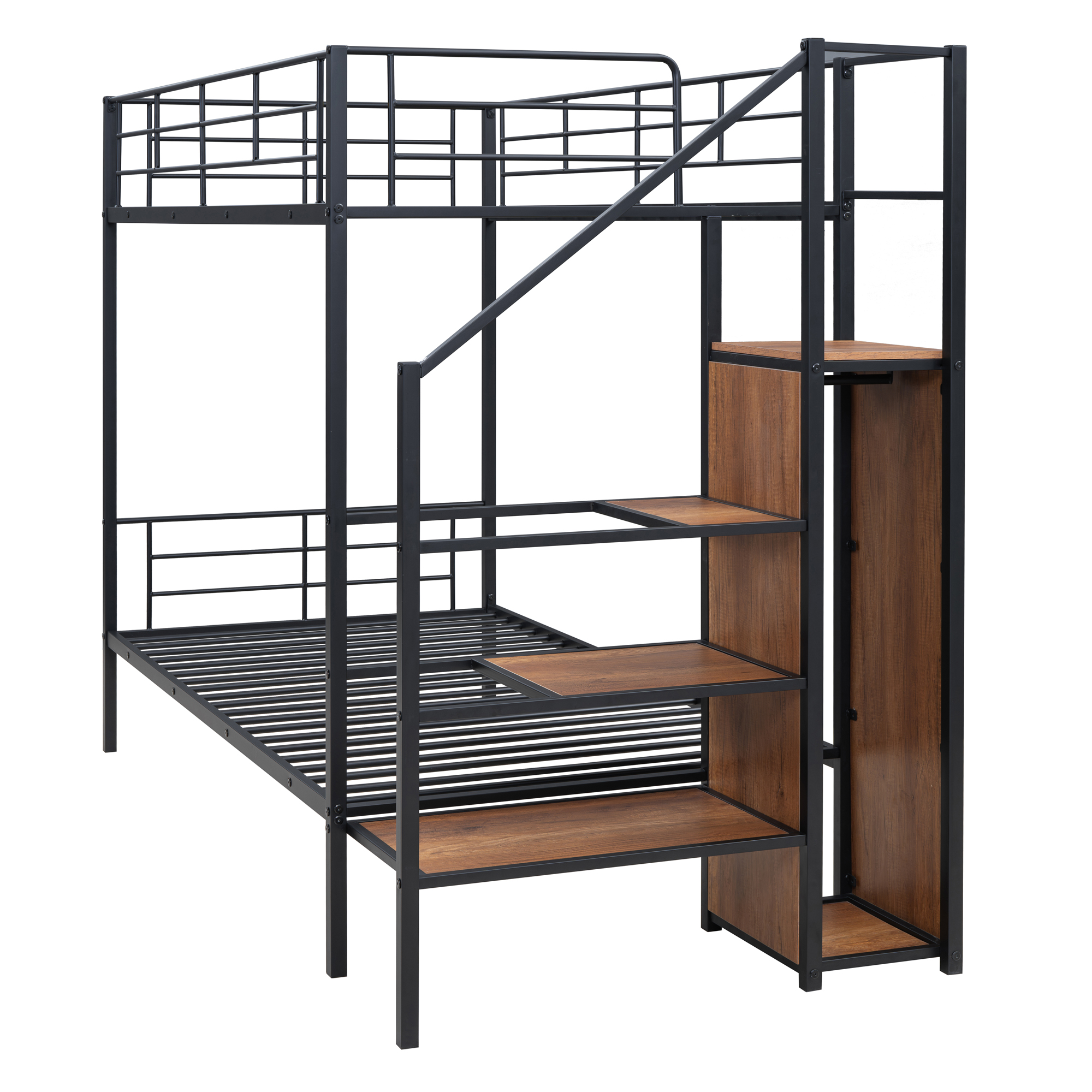 Metal Twin Over Twin Bunk Bed With Lateral Storage Ladder And Wardrobe 6 Metal Twin Over Twin Bunk Bed With Lateral Storage Ladder And Wardrobe