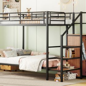 Metal Twin Over Twin Bunk Bed With Lateral Storage Ladder And Wardrobe 29 Metal Twin Over Twin Bunk Bed With Lateral Storage Ladder And Wardrobe