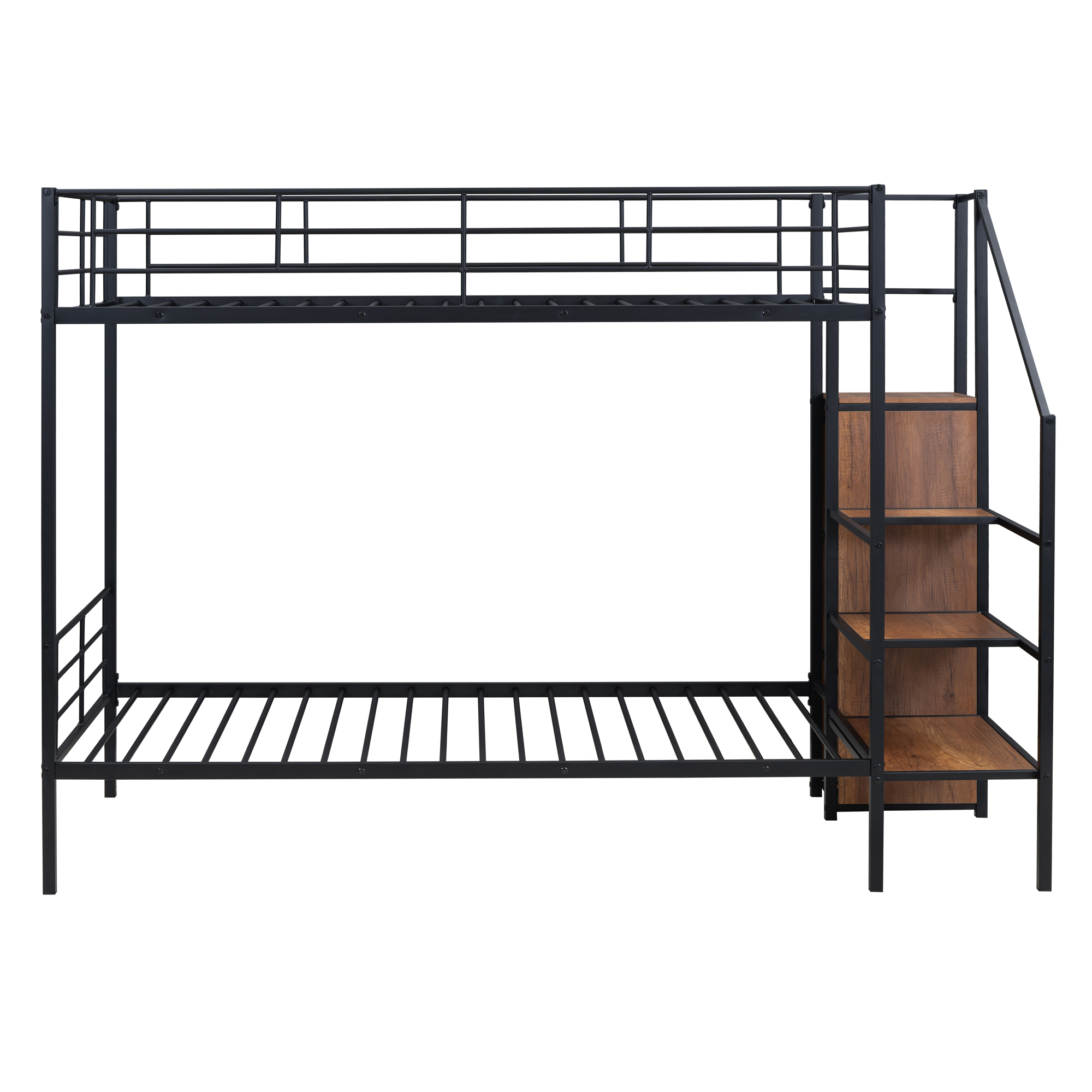 Metal Twin Over Twin Bunk Bed With Lateral Storage Ladder And Wardrobe 4 Metal Twin Over Twin Bunk Bed With Lateral Storage Ladder And Wardrobe