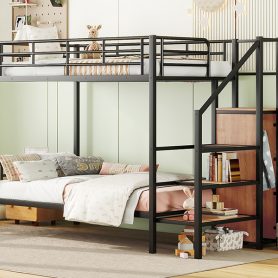 Metal Twin Over Twin Bunk Bed With Lateral Storage Ladder And Wardrobe 27 Metal Twin Over Twin Bunk Bed With Lateral Storage Ladder And Wardrobe