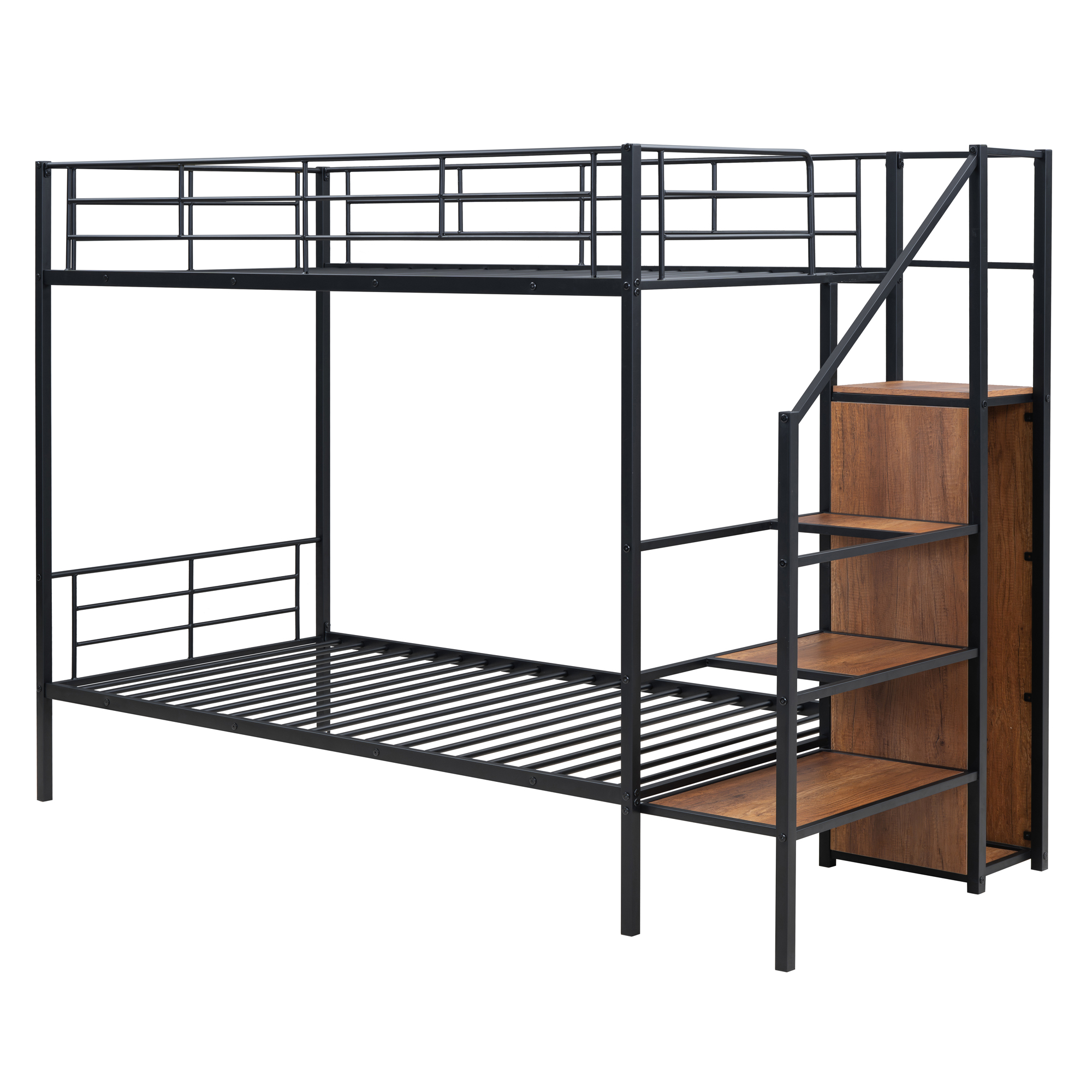 Metal Twin Over Twin Bunk Bed With Lateral Storage Ladder And Wardrobe 5 Metal Twin Over Twin Bunk Bed With Lateral Storage Ladder And Wardrobe