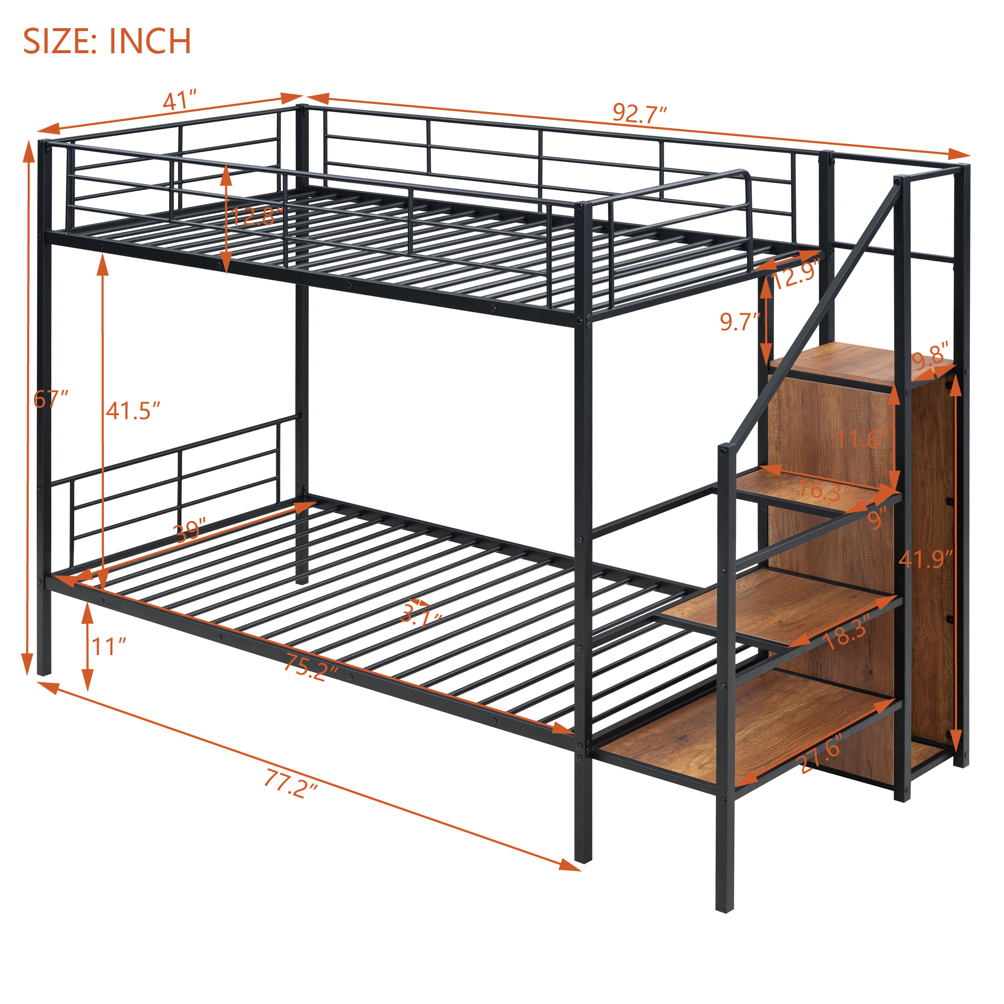 Metal Twin Over Twin Bunk Bed With Lateral Storage Ladder And Wardrobe 8 Metal Twin Over Twin Bunk Bed With Lateral Storage Ladder And Wardrobe