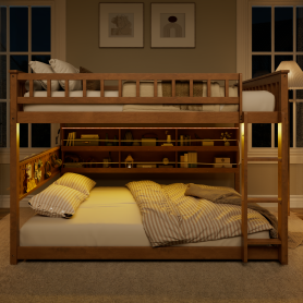 Full Over Full Bunk Bed With Integrated Shelving, Color-changing Lights And Pegboard