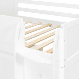 Twin Size Wooden Loft Bed With Desk, Drawers and Cabinets