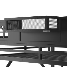 Metal Queen Size Loft Bed with High and House Shaped Guardrails 30 Metal Queen Size Loft Bed with High and House Shaped Guardrails