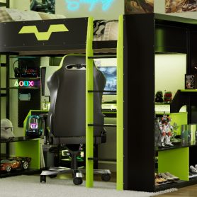 Full Size Wood Loft Bed with Power Outlet & USB/Type-C Ports, Integrated Cable Management, and RGB Light