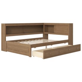 Full Size Wood Daybed with Storage Shelves, USB, LED, and 2 Drawers