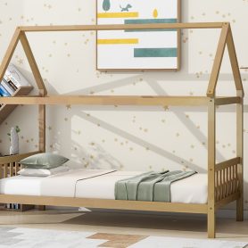 Twin Rubber Wood Bed with House Frame