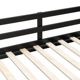 Full Size Wood Loft Bed with Desk, Open Wardrobe and RGB Light