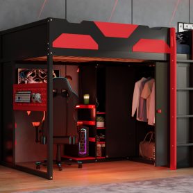 Full Size Wood Loft Bed with Desk, Multi-storage Shelves,USB and RGB Light 42 Full Size Wood Loft Bed with Desk, Multi-storage Shelves,USB and RGB Light