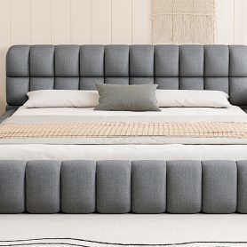 King Size Upholstered Platform Bed with Thick Fabric