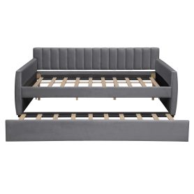 Upholstered Full Size Daybed with Trundle and Slat Support