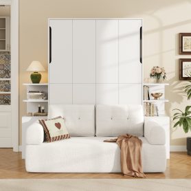 Queen Size Wall Murphy Bed with Sofa and Storage Cabinets