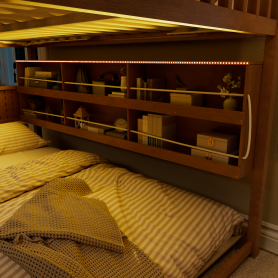 Full Over Full Bunk Bed With Integrated Shelving, Color-changing Lights And Pegboard