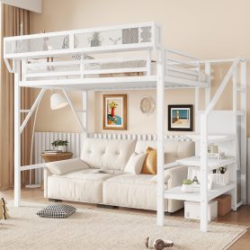 Twin Size High Loft Bed with Wardrobe and Storage Shelves