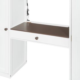 Full Size Loft Bed With Storage Staircase, Built-in Dressing Table, Wardrobe & Cabinets, USB Charging Ports And Lights