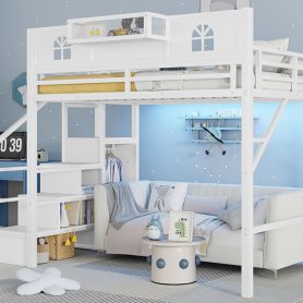 Metal Full Size Loft Bed with High and House Shaped Guardrails 34 Metal Full Size Loft Bed with High and House Shaped Guardrails