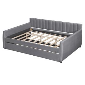 Upholstered Full Size Daybed with Trundle and Slat Support