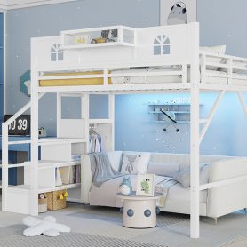 Metal Full Size Loft Bed with High and House Shaped Guardrails 25 Metal Full Size Loft Bed with High and House Shaped Guardrails