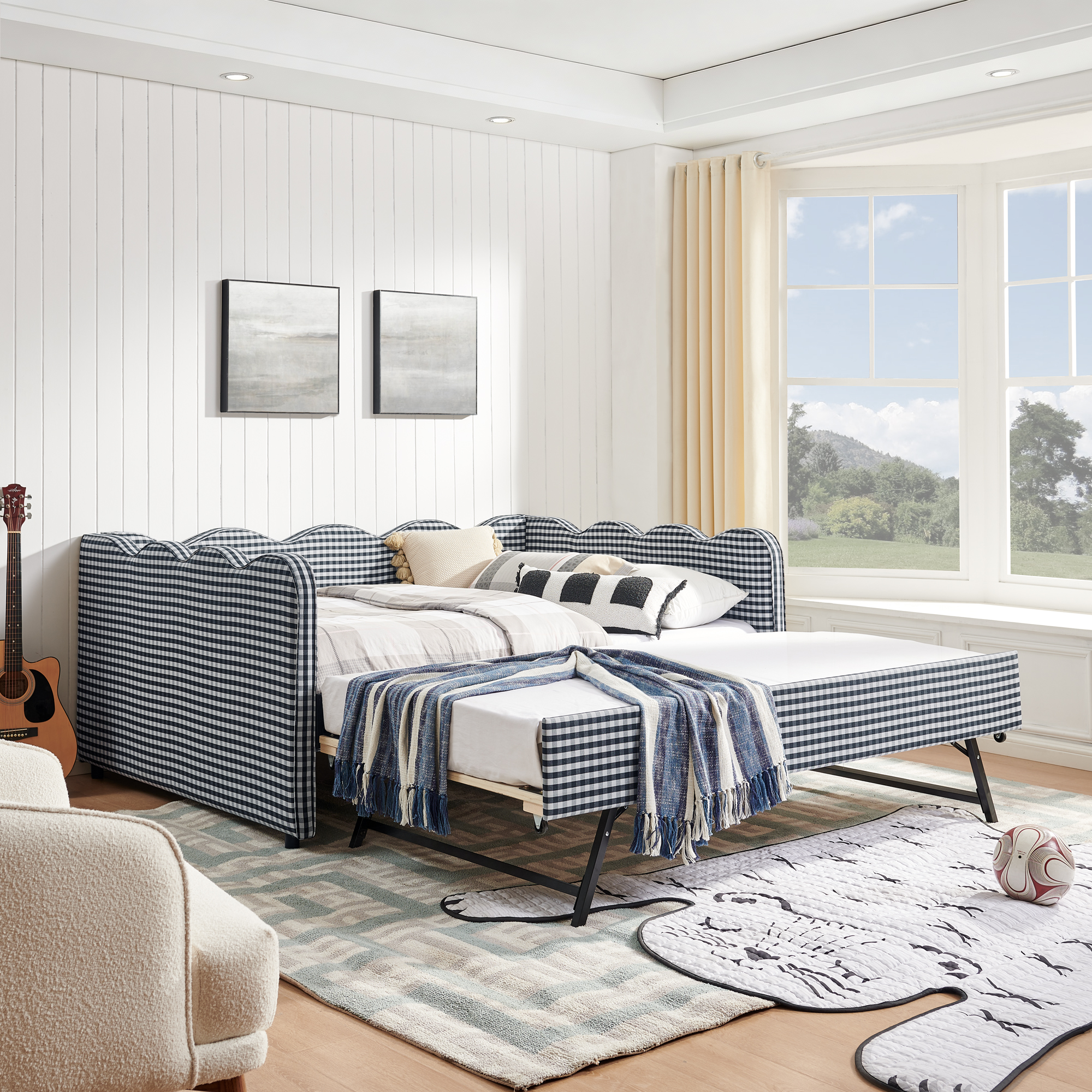 Full Size Cozy Gingham Daybed with Twin Size Trundle