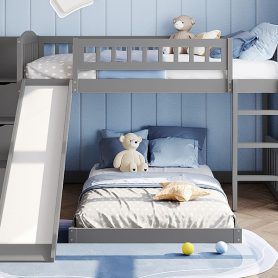 Twin over Twin Bunk Bed with Stairway, Two Drawers and Slide