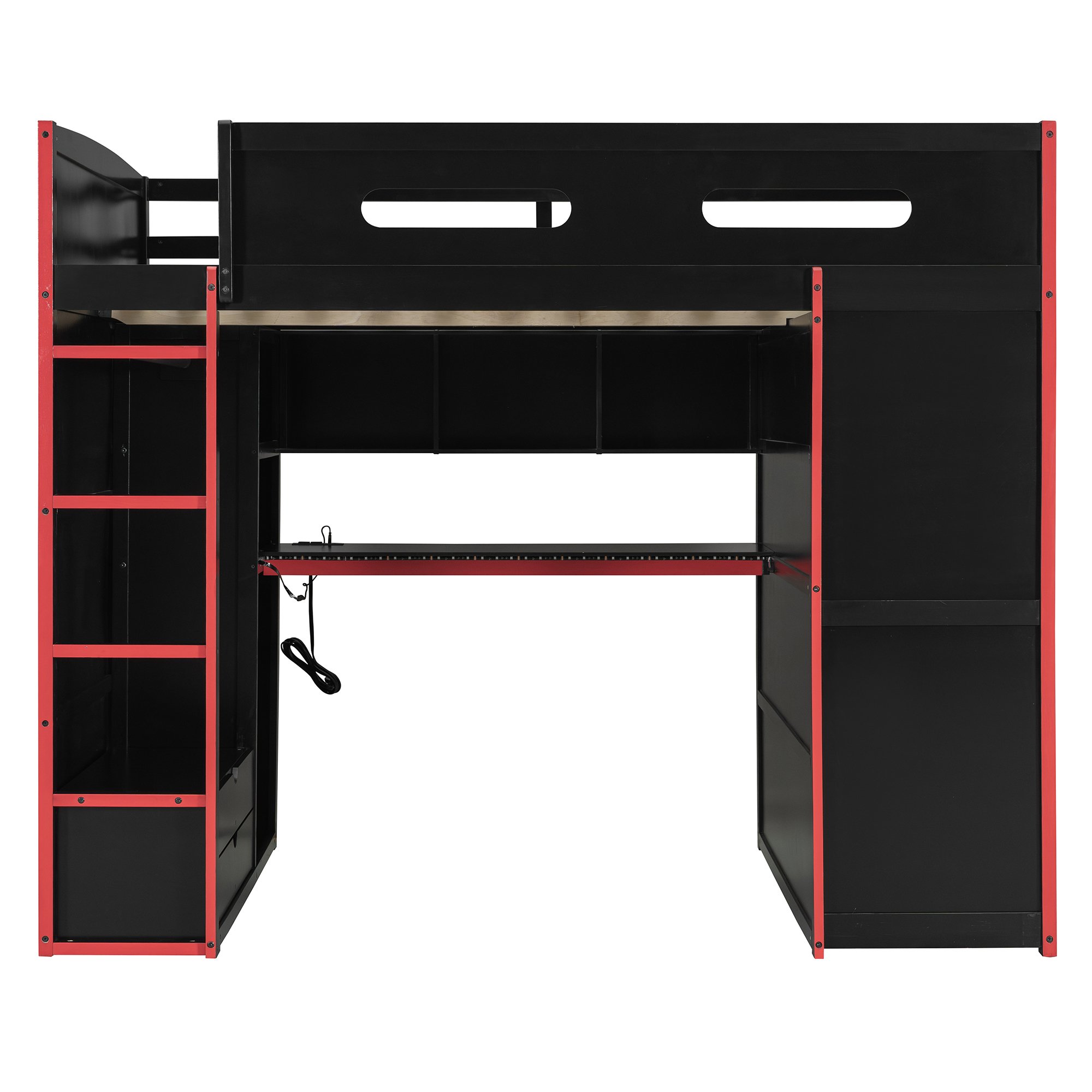 Full Size Wood Loft Bed with Desk,Wardrobe,Ample Storage Space,and RGB Light 4 Full Size Wood Loft Bed with Desk,Wardrobe,Ample Storage Space,and RGB Light