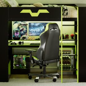 Full Size Wood Loft Bed with Power Outlet & USB/Type-C Ports, Integrated Cable Management, and RGB Light