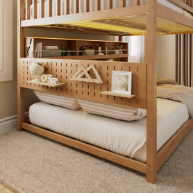 Full Over Full Bunk Bed With Integrated Shelving, Color-changing Lights And Pegboard