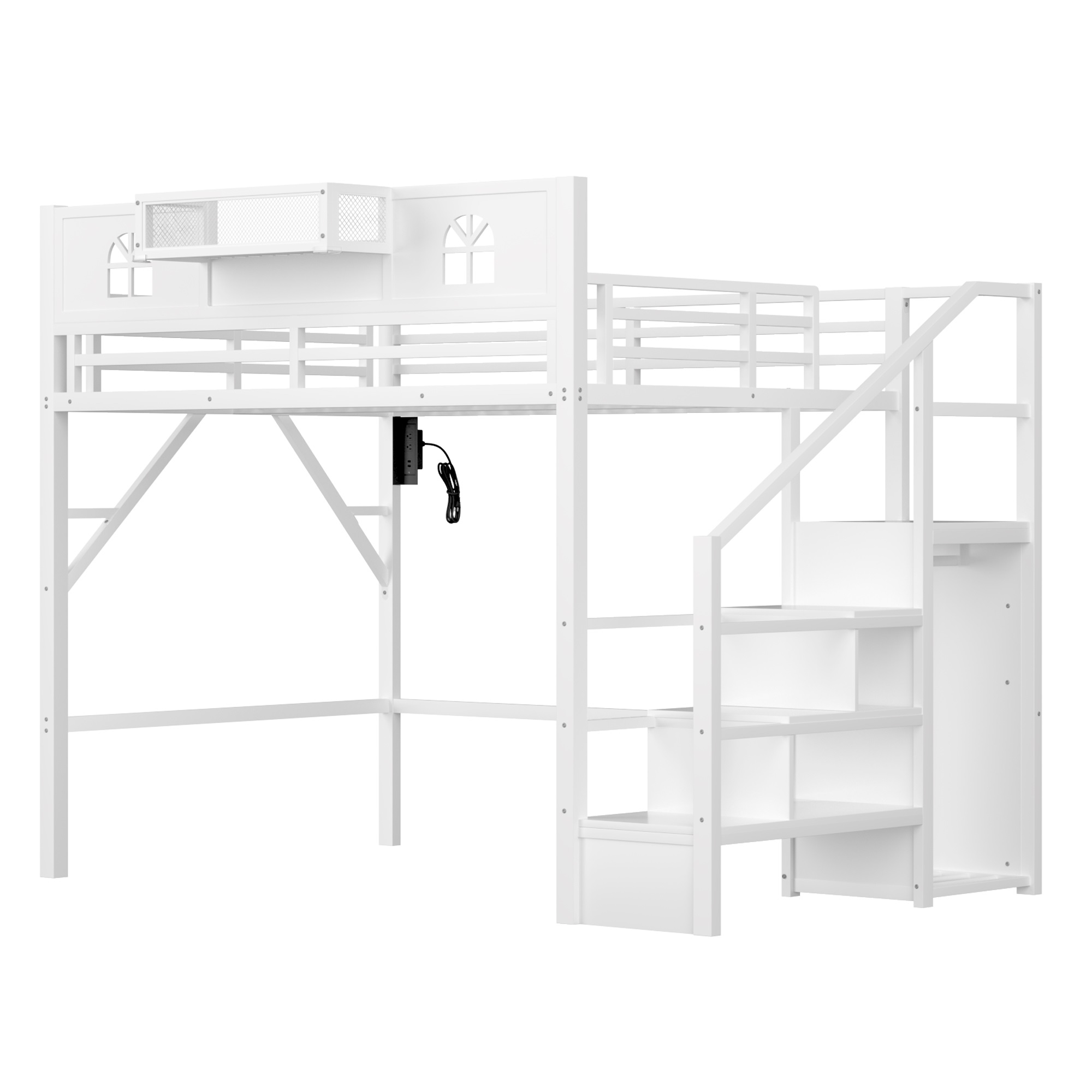 Metal Full Size Loft Bed with High and House Shaped Guardrails 11 Metal Full Size Loft Bed with High and House Shaped Guardrails