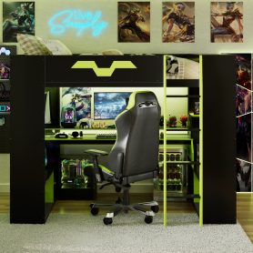 Full Size Wood Loft Bed with Power Outlet & USB/Type-C Ports, Integrated Cable Management, and RGB Light