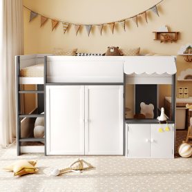 Full Loft House Bed with Playhouse & Storage