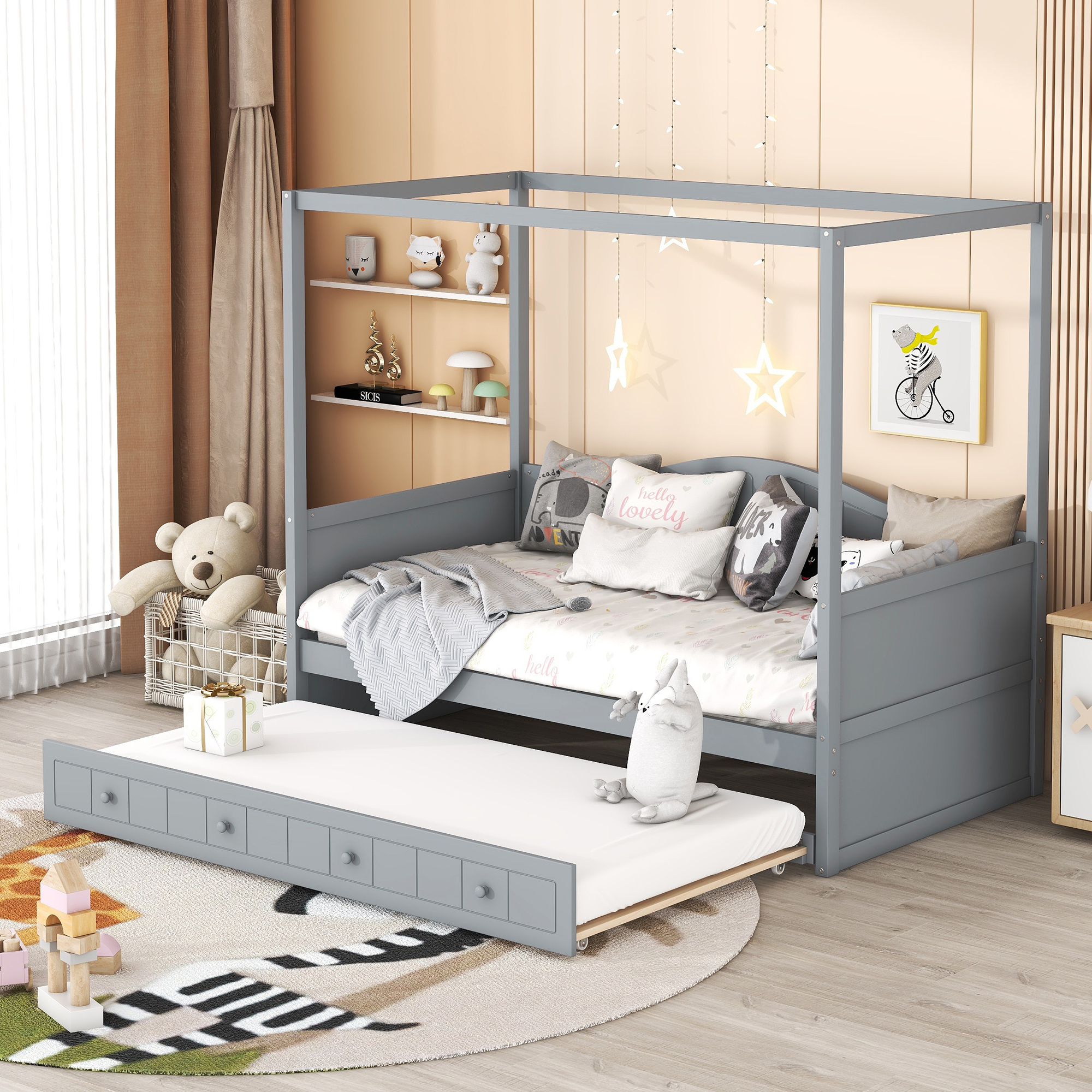 Twin Size Canopy Daybed With Twin Size Trundle
