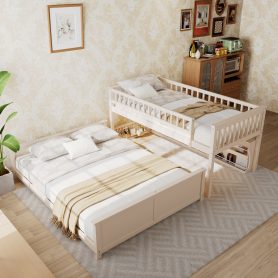 Twin XL over Queen Bunk Bed with Integrated Shelving, Color-Changing Lights and Pegboard