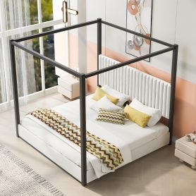King Size Upholstery Canopy Platform Bed with Headboard and Metal Frame 23 King Size Upholstery Canopy Platform Bed with Headboard and Metal Frame