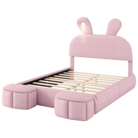 Full Size Platform Bed with Cartoon Ears Shaped Headboard and Light