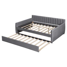 Upholstered Full Size Daybed with Trundle and Slat Support