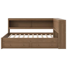 Full Size Wood Daybed with Storage Shelves, USB, LED, and 2 Drawers