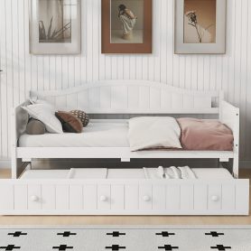 Twin Size Wooden Daybed with Trundle Bed