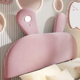 Full Size Platform Bed with Cartoon Ears Shaped Headboard and Light