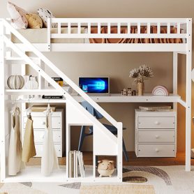 Twin Size Loft Bed with Two Chest of Drawers, Desk and Light Strip 32 Twin Size Loft Bed with Two Chest of Drawers, Desk and Light Strip